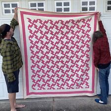 Antique QUALITY Hand Stitched Quilt  Full. Size Pinwheel Red/White picture
