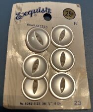 VTG Set Of 6 Exquisit Buttons ROUND Plastic Pearl White  7/8” No 5062 Size 36 picture