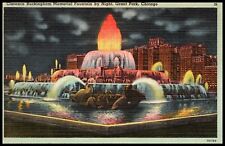 C1940s Chicago IL Grant Park Buckingham Fountain By Night Illinois Postcard 62 picture