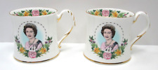 Queen Elizabeth II 60th Birthday Coalport England Lot of Two Cups Vintage 1986 picture