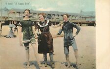 Rotograph Postcard Men & Woman Old Fashioned Bathing Suits on Beach A Happy Trio picture