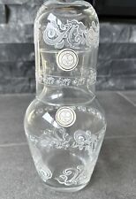Vintage Turkish Tumble-Up Bedside Etched & Painted Glass Carafe/Cup Set picture