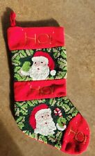 Vintage Needlepoint Embroidered & Flannel Christmas Stocking Santa Claus 18