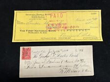 1899  Bank Check  2c Stamp Hand Canceled Ephemera + Gambles Store Check 1972 picture