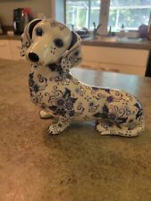 Adorable RARE Danbury Mint DACHSHUND Dog Blue Delft Porcelain Figurine 7
