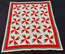 Dated 1924 Antique Christmas Flower Quilt Red Green and White picture