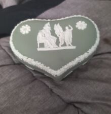Rare Wedgwood Jasperware Heart Shaped Trinket Box Sage Green & White 5