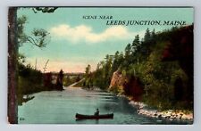 Leeds Junction ME-Maine, Scene On Lake Area, Antique Vintage Souvenir Postcard picture
