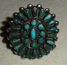 VINTAGE ZUNI SNAKE EYE PETIT POINT CLUSTER TURQUOISE STERLING SILVER RING vafo picture