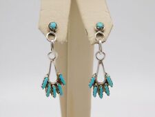 NATIVE AMERICAN INDIAN STERLING SILVER PETIT POINT TURQUOISE STONE EARRINGS picture