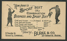 Boston Cambridge MA: c.1920s BURKE & CO. TAILORS Adv. Postcard Sports Outfits picture