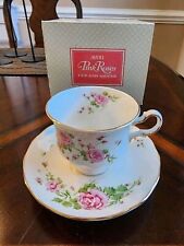Avon 1974 Pink Roses Tea Cup and Saucer Fine Bone China Gold Trim England Flower picture