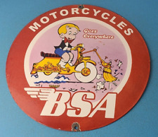 Vintage BSA Motorcycle Sign - Motor Bike Cartoon Gas Pump Service Porcelain Sign picture