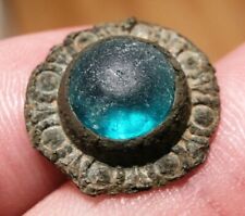 AMAZING OLD MEDIEVAL SPANISH COLONIAL ROYAL BLUE STONE BUTTON 15-16 TH CENTURY picture