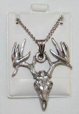 Buck Skull Deer Harris Fine Pewter Pendant w Chain Necklace USA Made picture