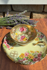 Vintage Lefton China Tea Cup & Saucer  Gold Rim & Handles Hand Painted-US  #1085 picture