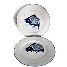 2 Koi Fish White & Blue Carp Vintage Dinner Plates 10