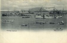 malay malaysia, PENANG, Harbour Scene, Native Boats and Steamers (1899) Postcard picture