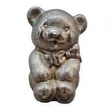 Vintage Silverplate Teddy Bear Coin Piggy Bank With Neck Bow picture