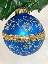 CHRISTMAS BY KREBS Bright Blue W GERMANY Mercury Glass CHRISTMAS BALL Ribbon picture