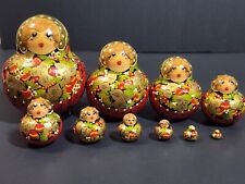 Russian Wooden 10 Piece Matryoshka Nesting Doll Khokhloma Style w/Lady Floral picture