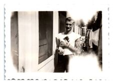 Handsome Muscular Man Holding Puppy Rockabilly Greaser VTG Photo GAY INT A6  picture