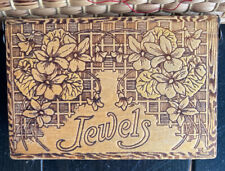 Antique Pyrography (Wood-Burn Design) Jewelry Box, Lightweight Wood, 5¼
