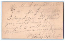 1890 Letter to J.F. Cooper Woodland California CA Sacramento CA Postal Card picture