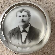 ANTIQUE Glass Magnifying PAPERWEIGHT Round Half DOME YOUNG Man c.1800’s ~3” picture