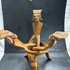 Three Person Folk Art Intertwined Wood Figurine 12