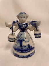 Vintage Delft Miniature Milkmaid Lady Carrying Buckets Windmill Motif Marked picture
