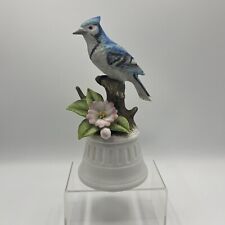 Vintage Music Box Royal Crown Blue Jay Bird On A Branch Flowers picture