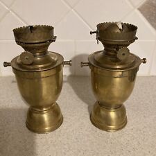 Vintage Pair Unique Solid Brass  Oil Lamp 7.5” picture