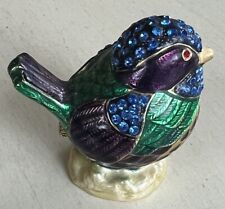 Collectible Small Bejeweled Enamel Blue Gold Tone Bird Trinket Box picture
