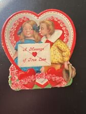 Antique Girl Valentine 3 1/2 In Germany Die Cut Boy Girl 1900s True Love Heart picture