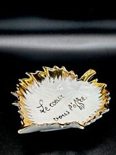 Antique French Limoges Porcelain ‘Le coeur Vores P’offre’ Gold Leaf Trinket Tray picture