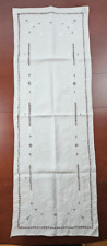 Antique Ivory Linen Embroidered Table Runner~ Victorian Openwork Drawn~ 51