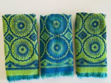 Vintage Fieldcrest 3 Guest Finger Towels Turquoise Blue & Green Sculpted 11x16