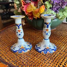 French Hand Painted Rouen Faience Earthenware Candlesticks pair picture