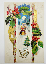 SANTA DRIVING CAR DELIVERING GIFTS Vintage 1910 CHRISTMAS Postcard Used Unposted picture