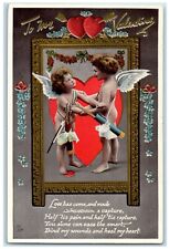 c1910's Valentine Cupid Angel Hearts And Flowers Tuck's Antique Postcard picture