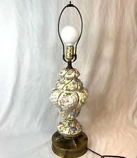 Vintage Italian Capodimonte Floral Porcelain Table Lamp with Dolphin Base picture