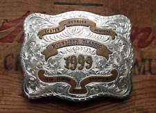 Vtg Kathy's Sterling Overlay Budweiser Classic Cowboy Cowgirl Trophy Belt Buckle picture