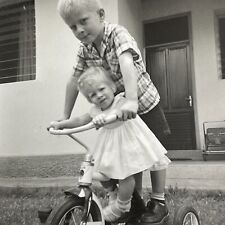 R9 Photograph Boy Pushing Sister On Tricycle Girl picture