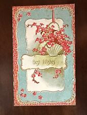 Postcard Vintage Embossed Best Wishes Unposted Basket of Pink Flowers H05 picture