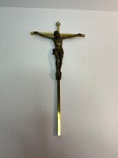 Vintage INRI 10'' Antiqued Brass Cross Crucifix Jesus Christ On The Cross picture