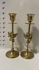 Vintage Solid Brass Cherub Candlesticks Made In India picture