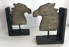 Horse Head Bookends Pair Stone Look Wind Carved Resin Equestrian Southwestern  picture