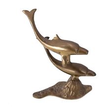 Vintage Brass Swimming Pair of Dolphins Nautical Beach House Decor picture