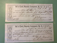 Pair of 1908 Checks Boonsboro MD - South Mountain Encampment IOOF picture